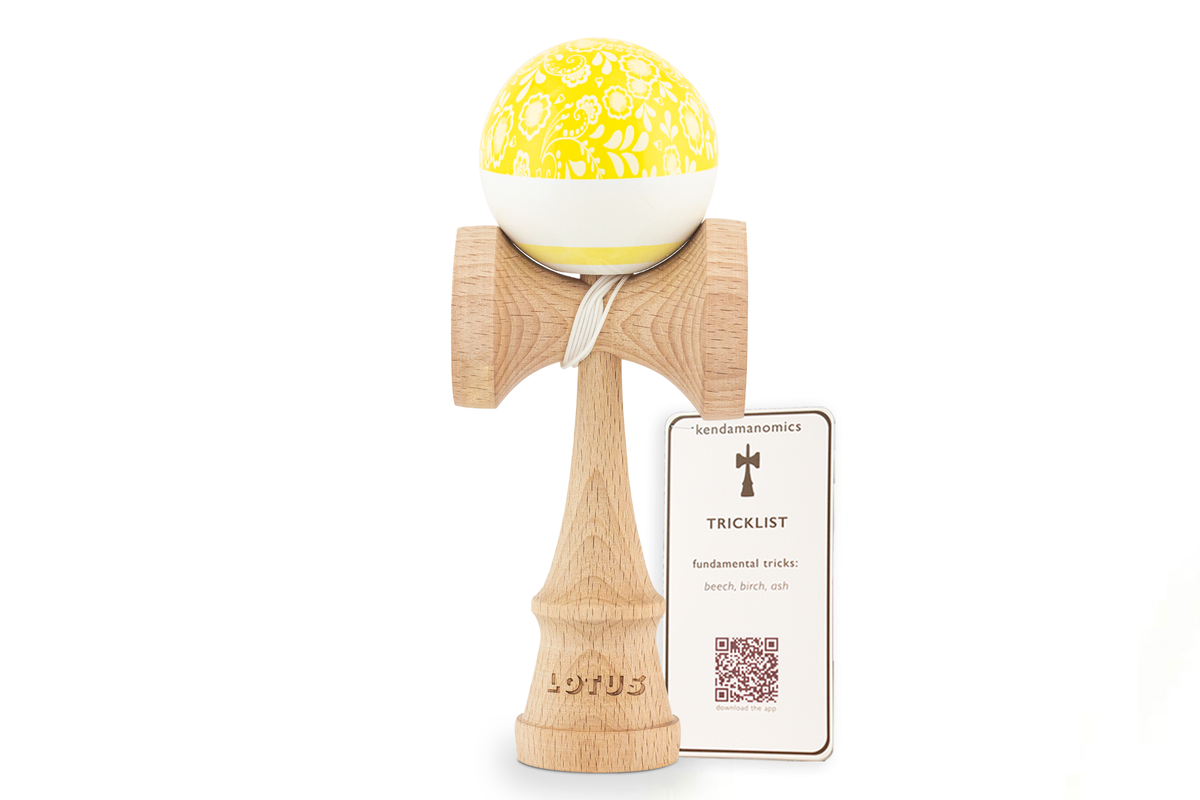 イエローブルームけん玉 トリックリスト付き – Lotus Kendamas